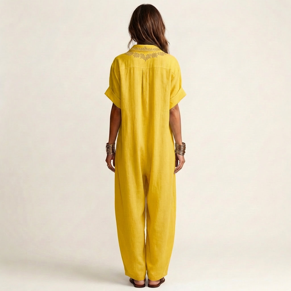 Vestido largo de lino con bordado
