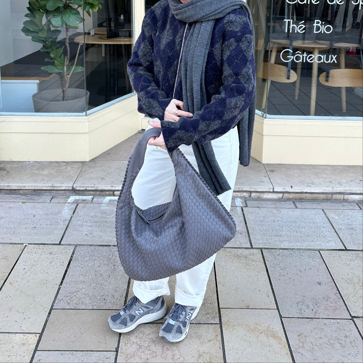 Oversize Trenzado | Bolso de hombro gris