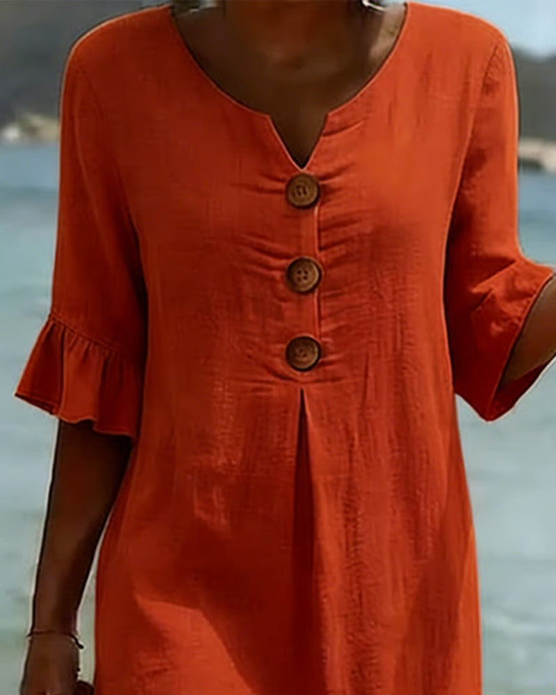 Vestido con botones y mangas fruncidas