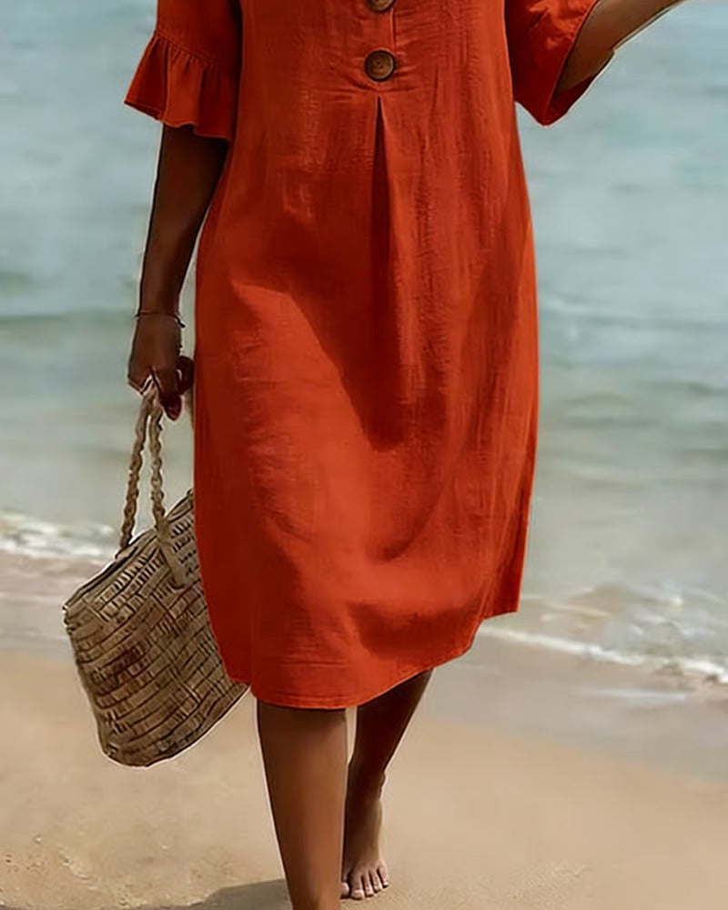 Vestido con botones y mangas fruncidas