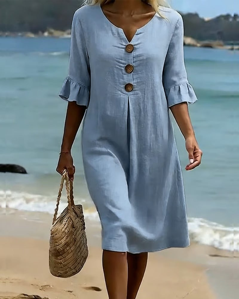Vestido con botones y mangas fruncidas