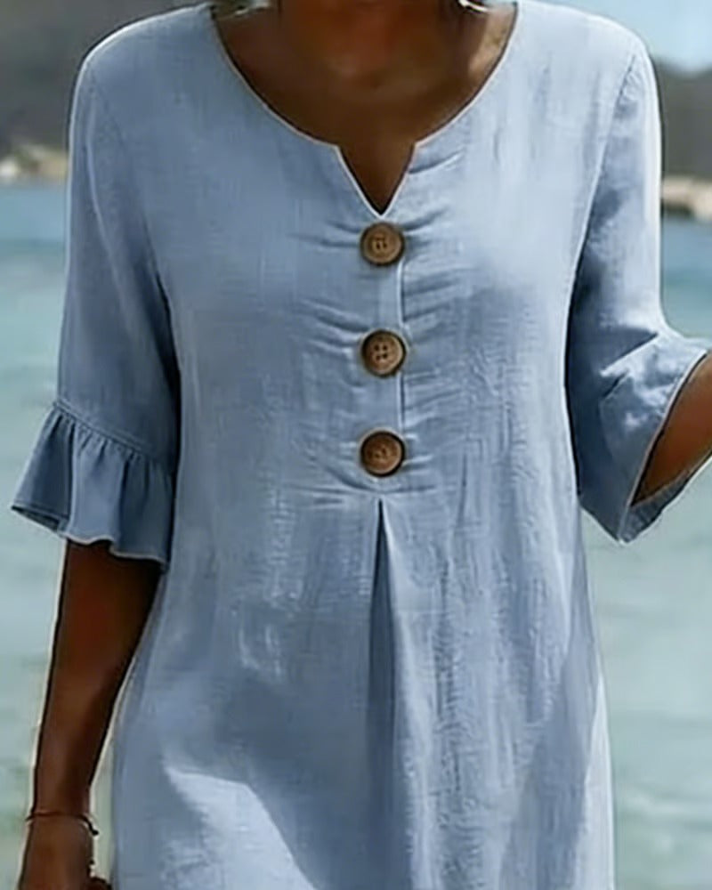 Vestido con botones y mangas fruncidas