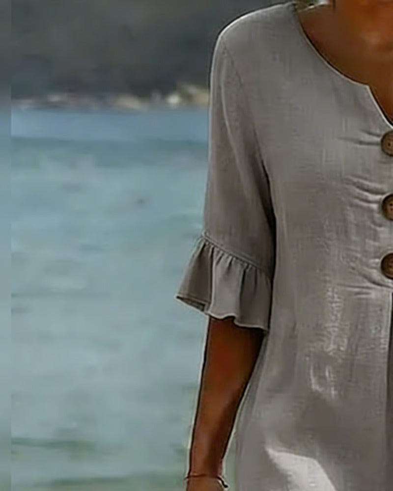 Vestido con botones y mangas fruncidas