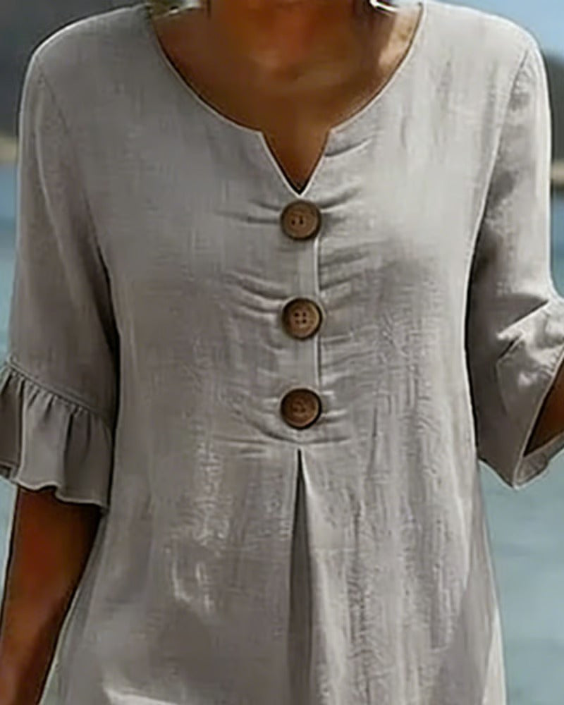 Vestido con botones y mangas fruncidas