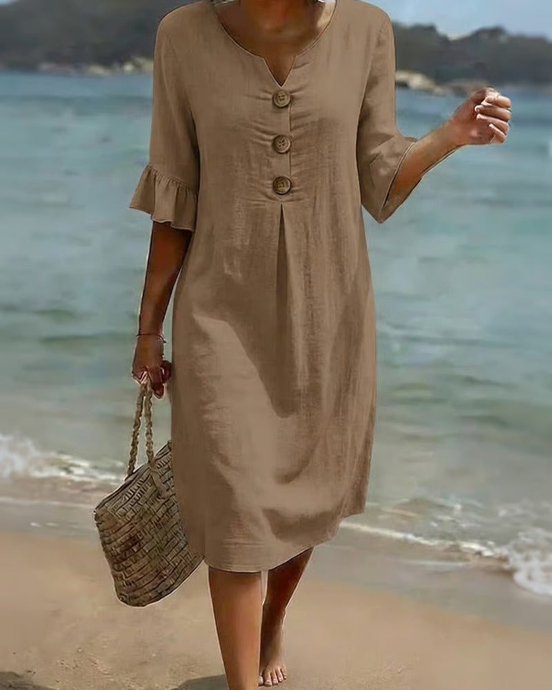 Vestido con botones y mangas fruncidas