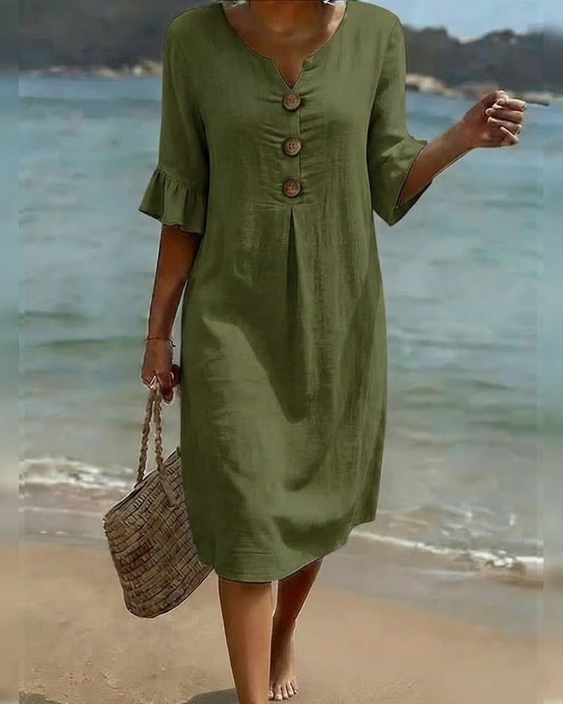 Vestido con botones y mangas fruncidas