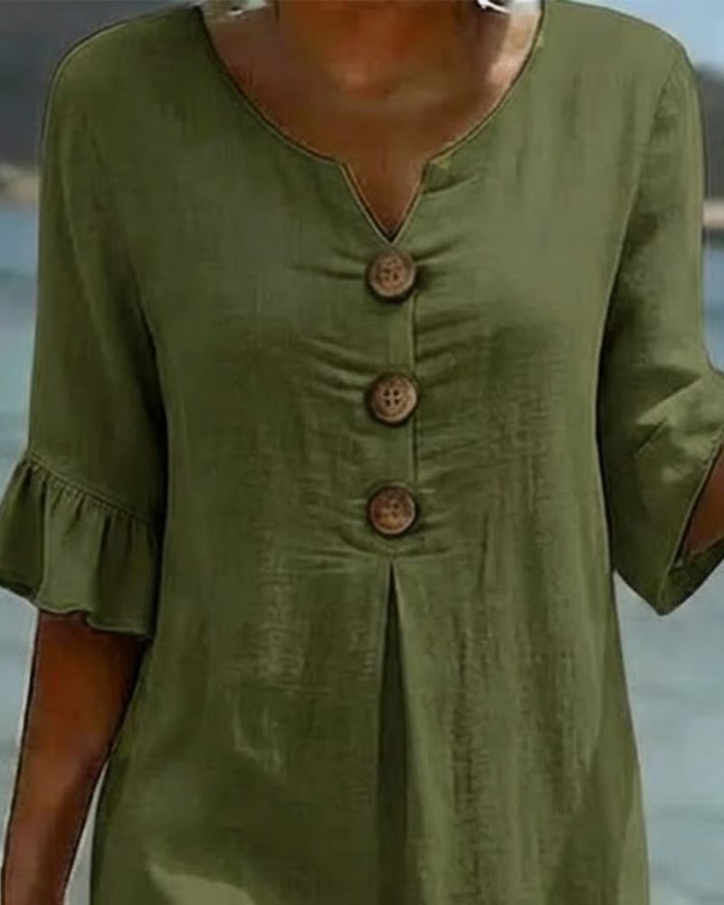 Vestido con botones y mangas fruncidas