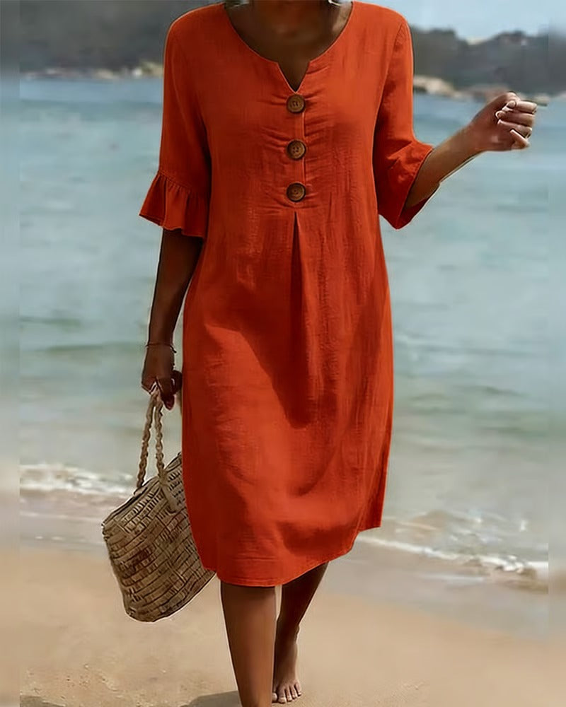 Vestido con botones y mangas fruncidas