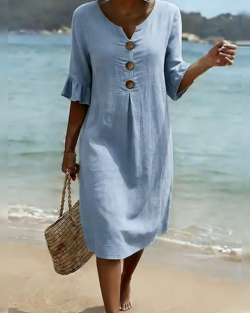 Vestido con botones y mangas fruncidas