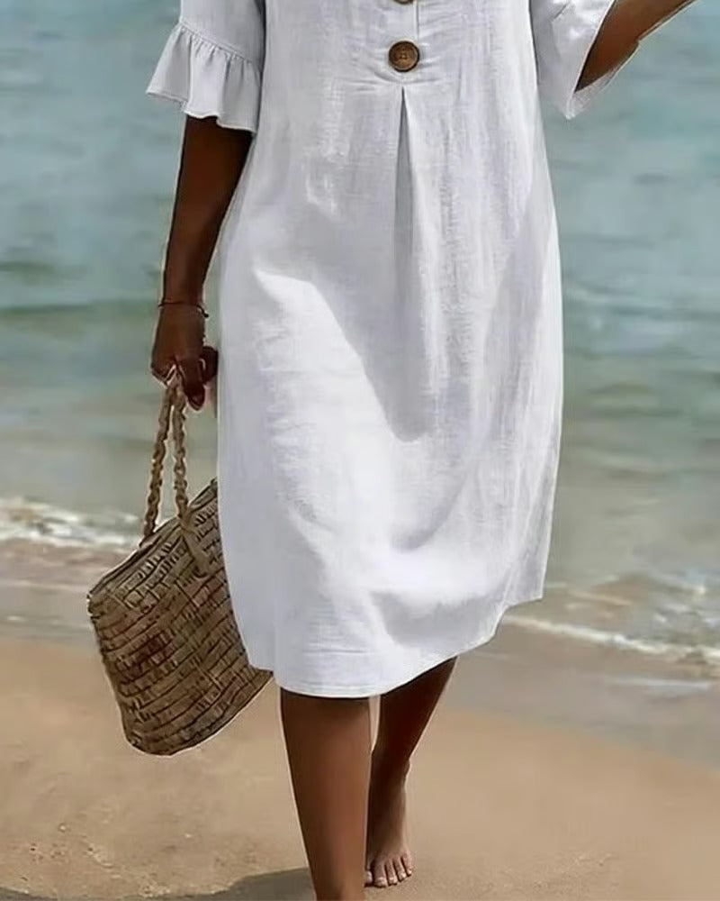 Vestido con botones y mangas fruncidas