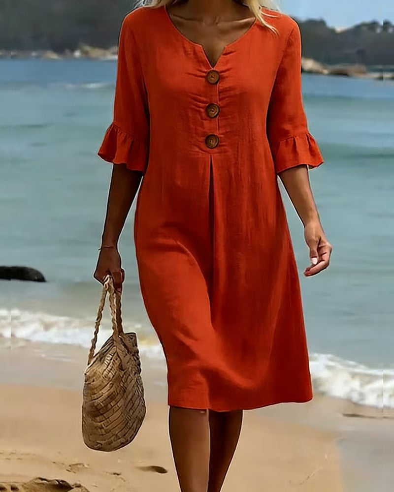Vestido con botones y mangas fruncidas