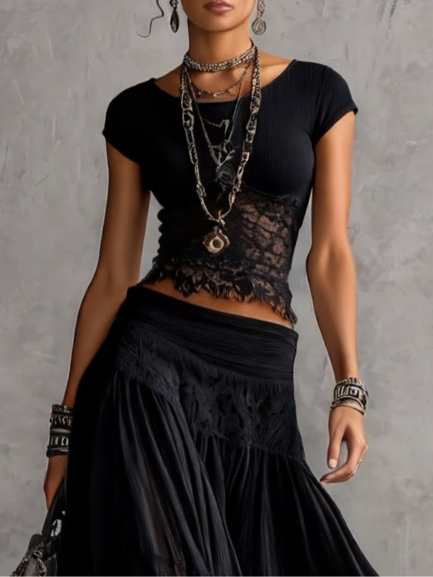 Conjunto Geneviève — top de encaje con falda plisada