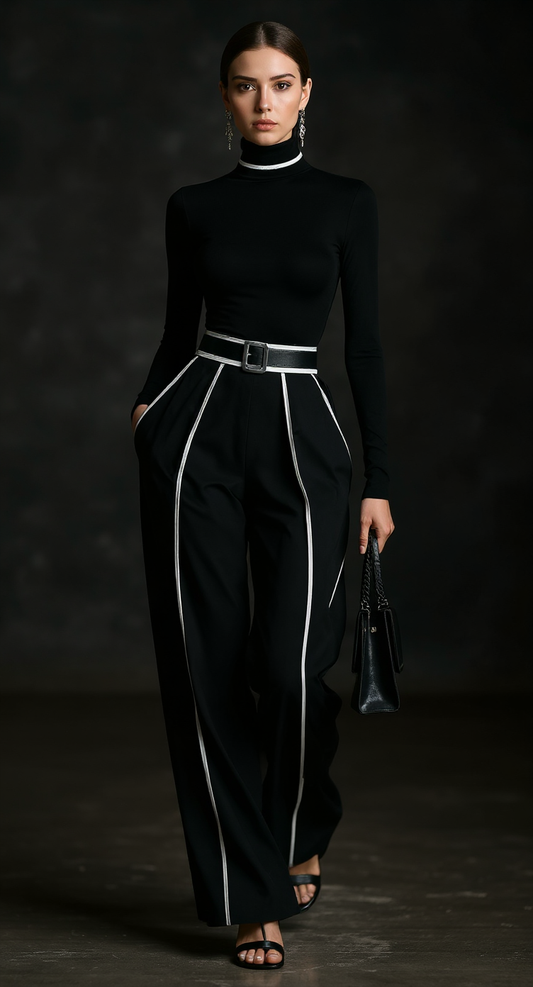 Milán - Conjunto Wide Leg con Ribete de Contraste