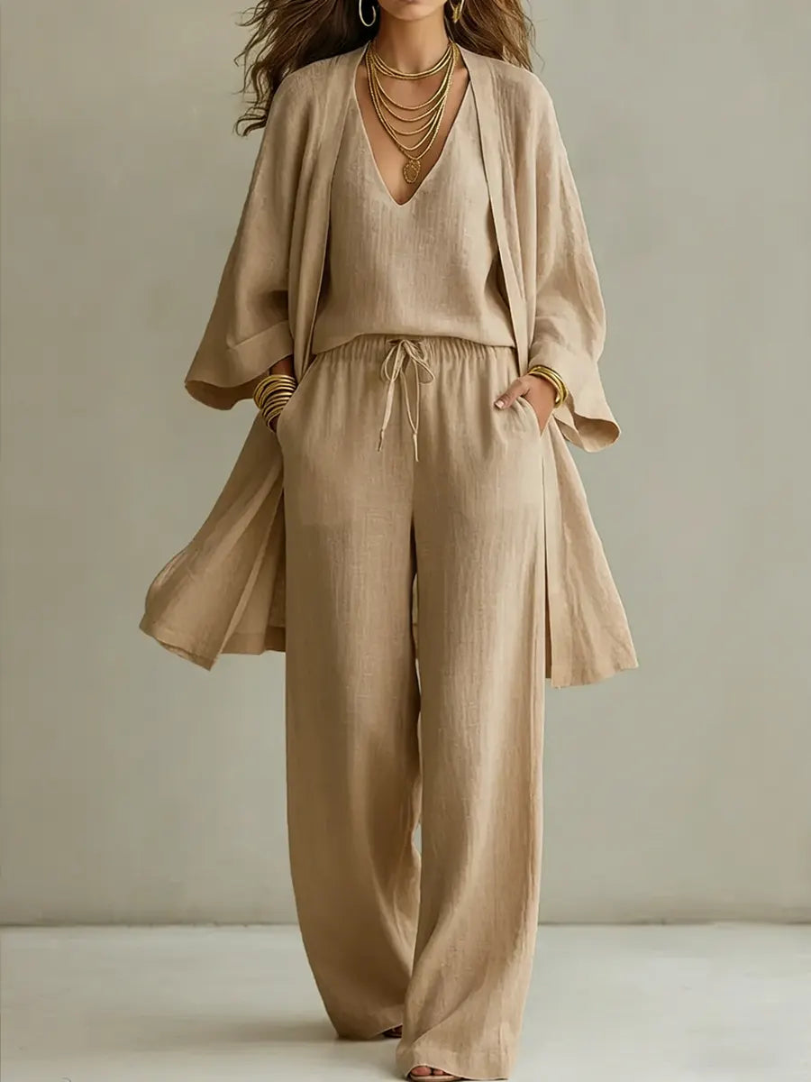 Alira – Conjunto de Pantalón Ancho y Blusa de Lino Premium