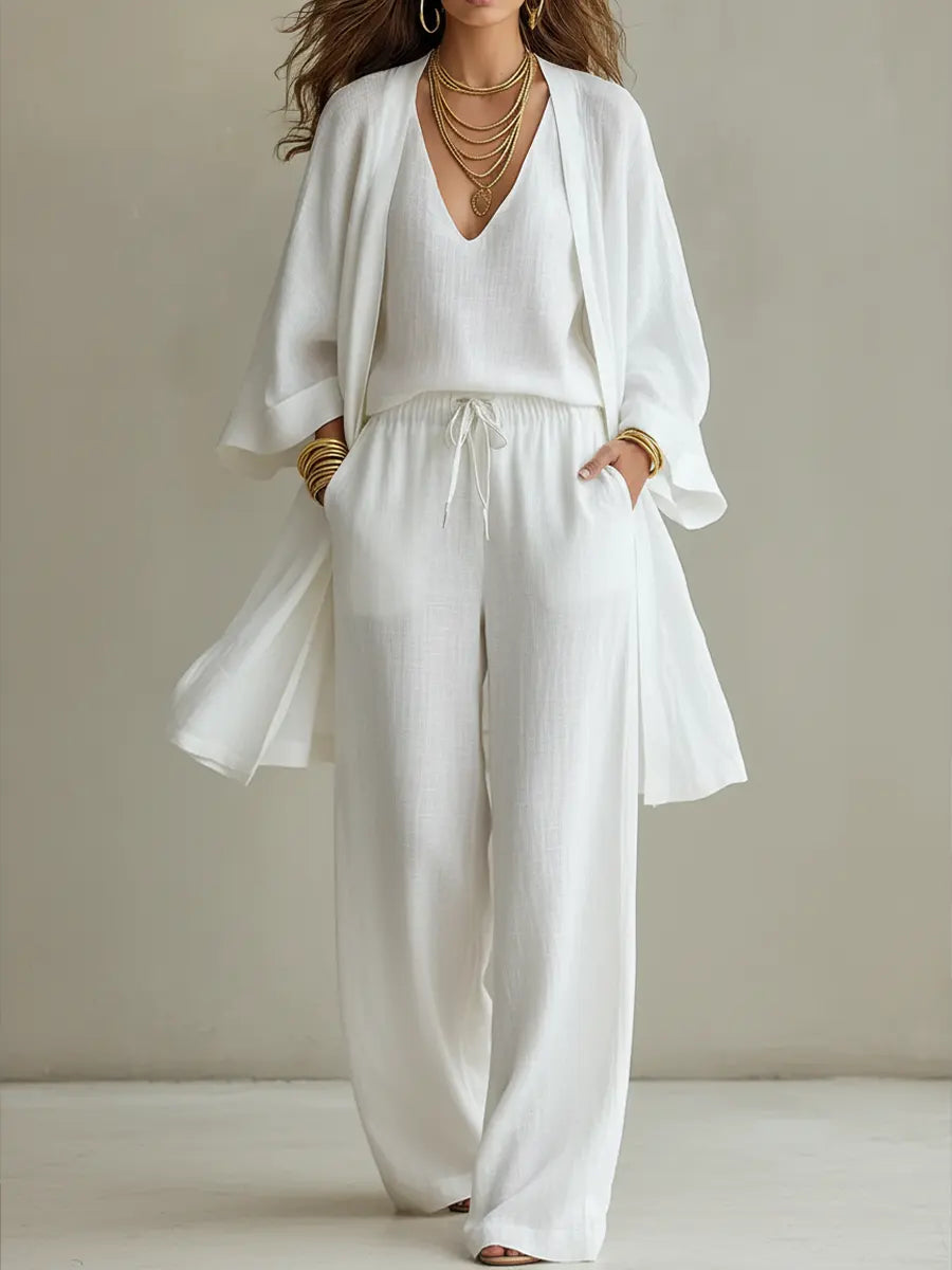 Alira – Conjunto de Pantalón Ancho y Blusa de Lino Premium