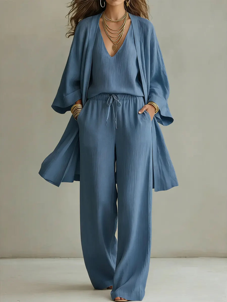 Alira – Conjunto de Pantalón Ancho y Blusa de Lino Premium