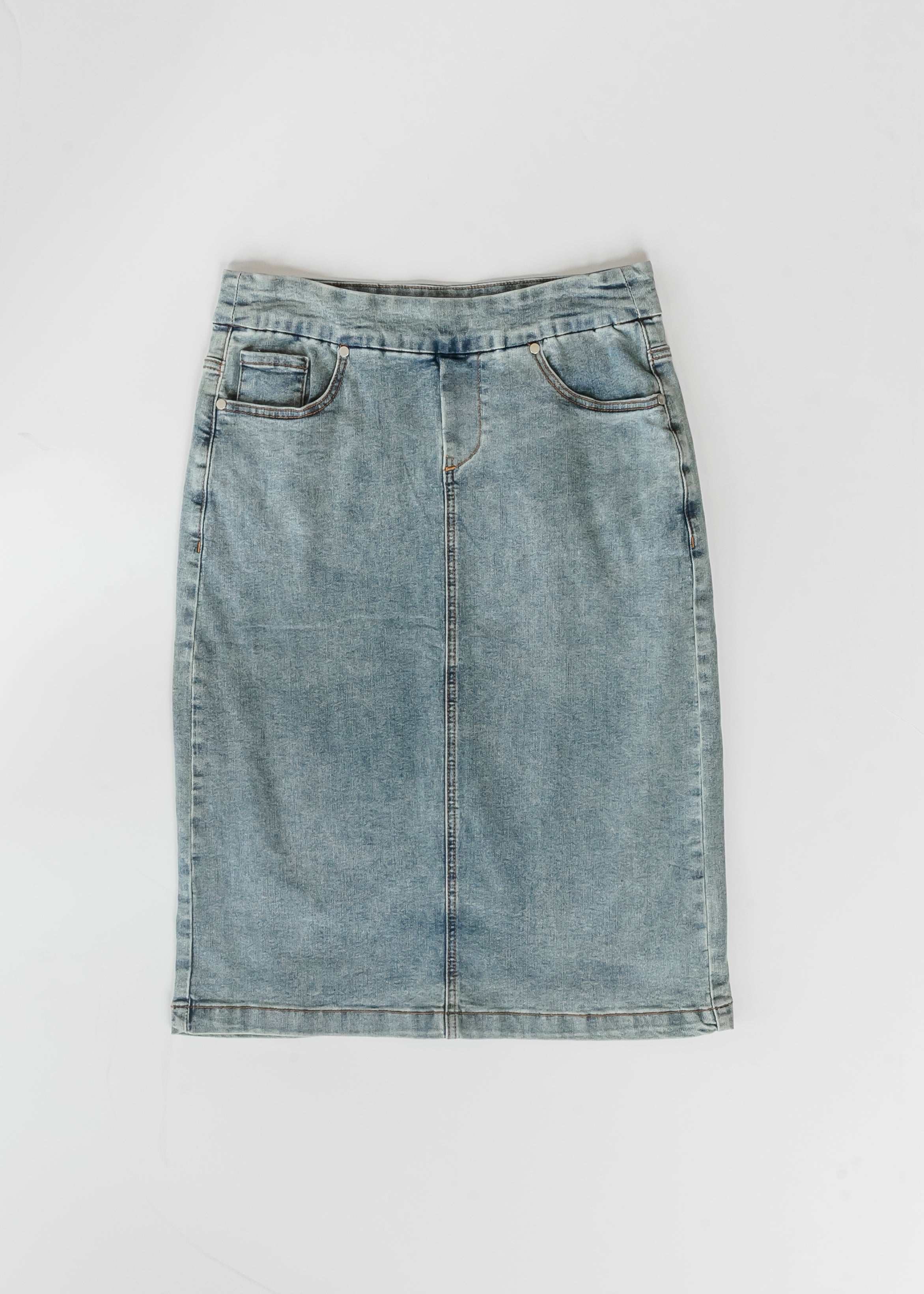 Sandra – Falda Midi Denim Clásica