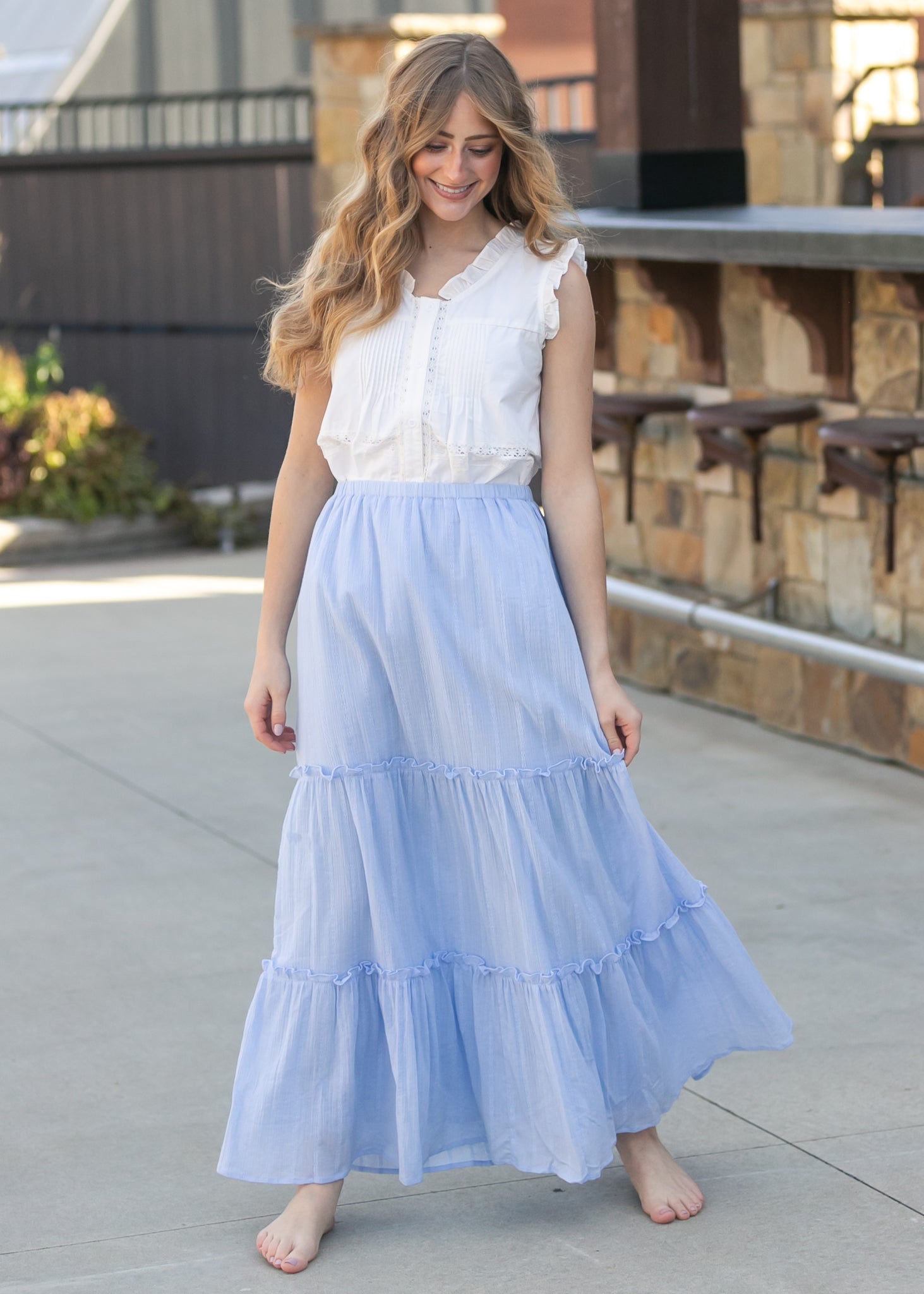 Serena – Falda Maxi de Algodón Azul Claro