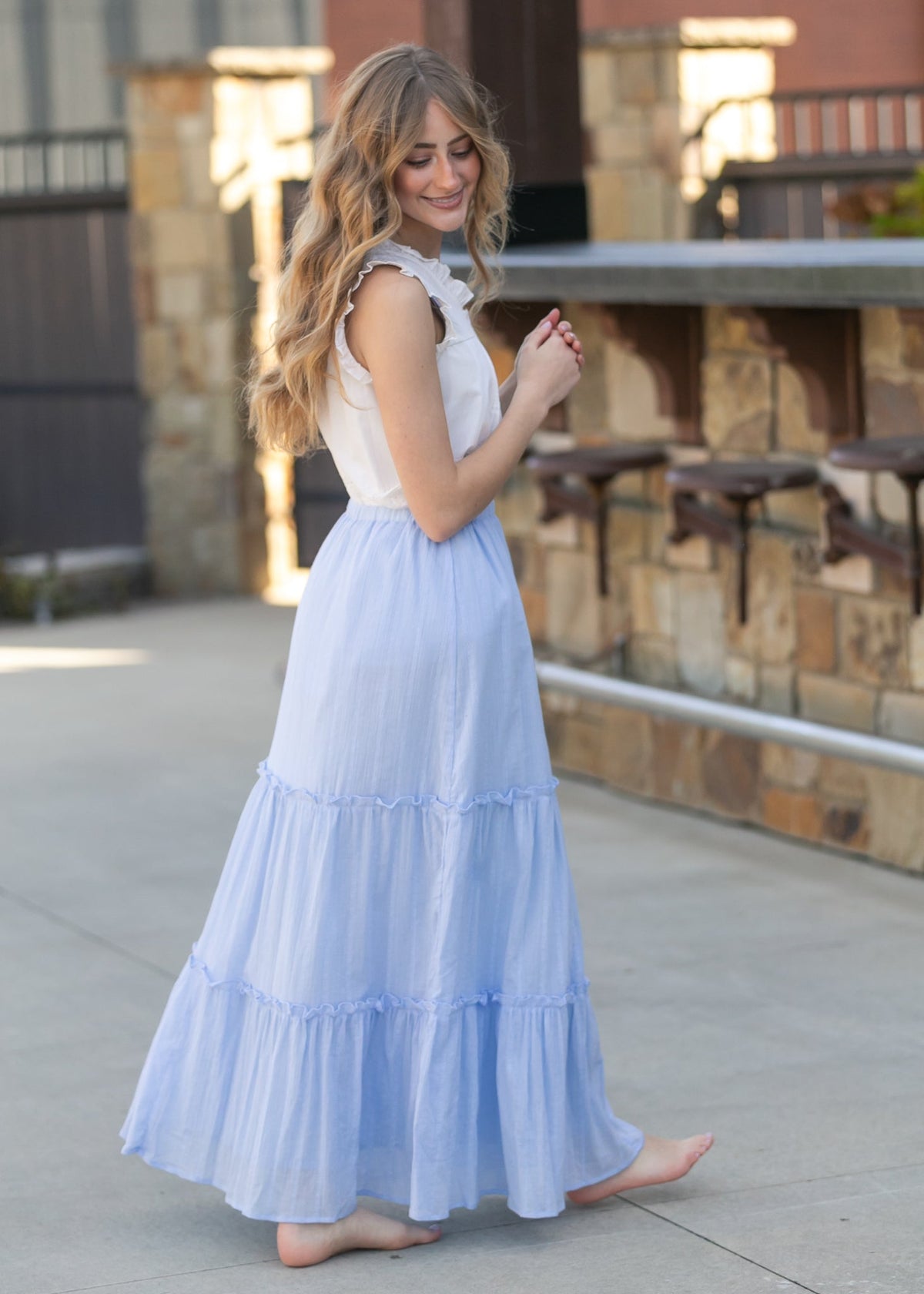 Serena – Falda Maxi de Algodón Azul Claro
