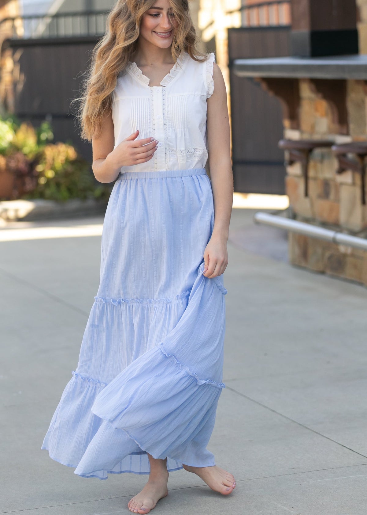 Serena – Falda Maxi de Algodón Azul Claro