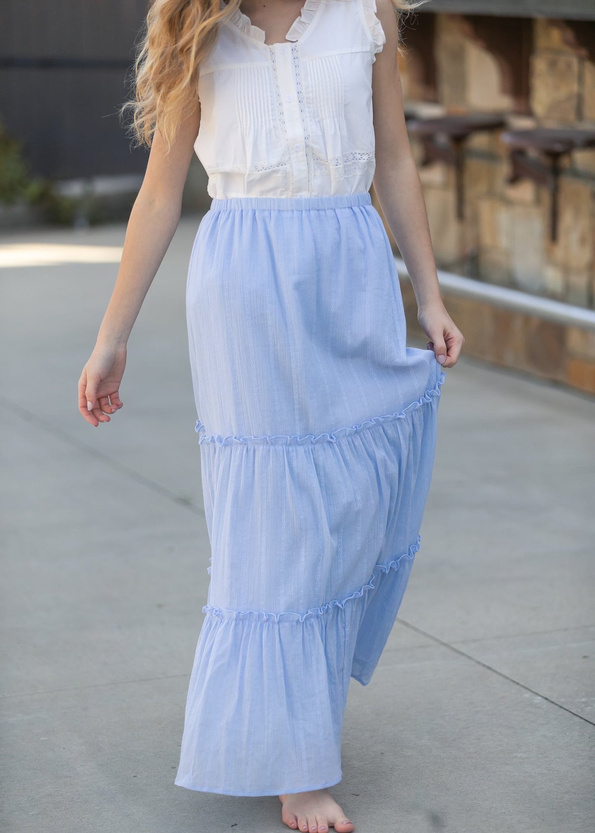 Serena – Falda Maxi de Algodón Azul Claro