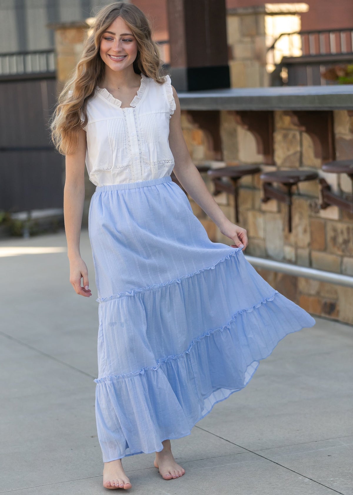 Serena – Falda Maxi de Algodón Azul Claro