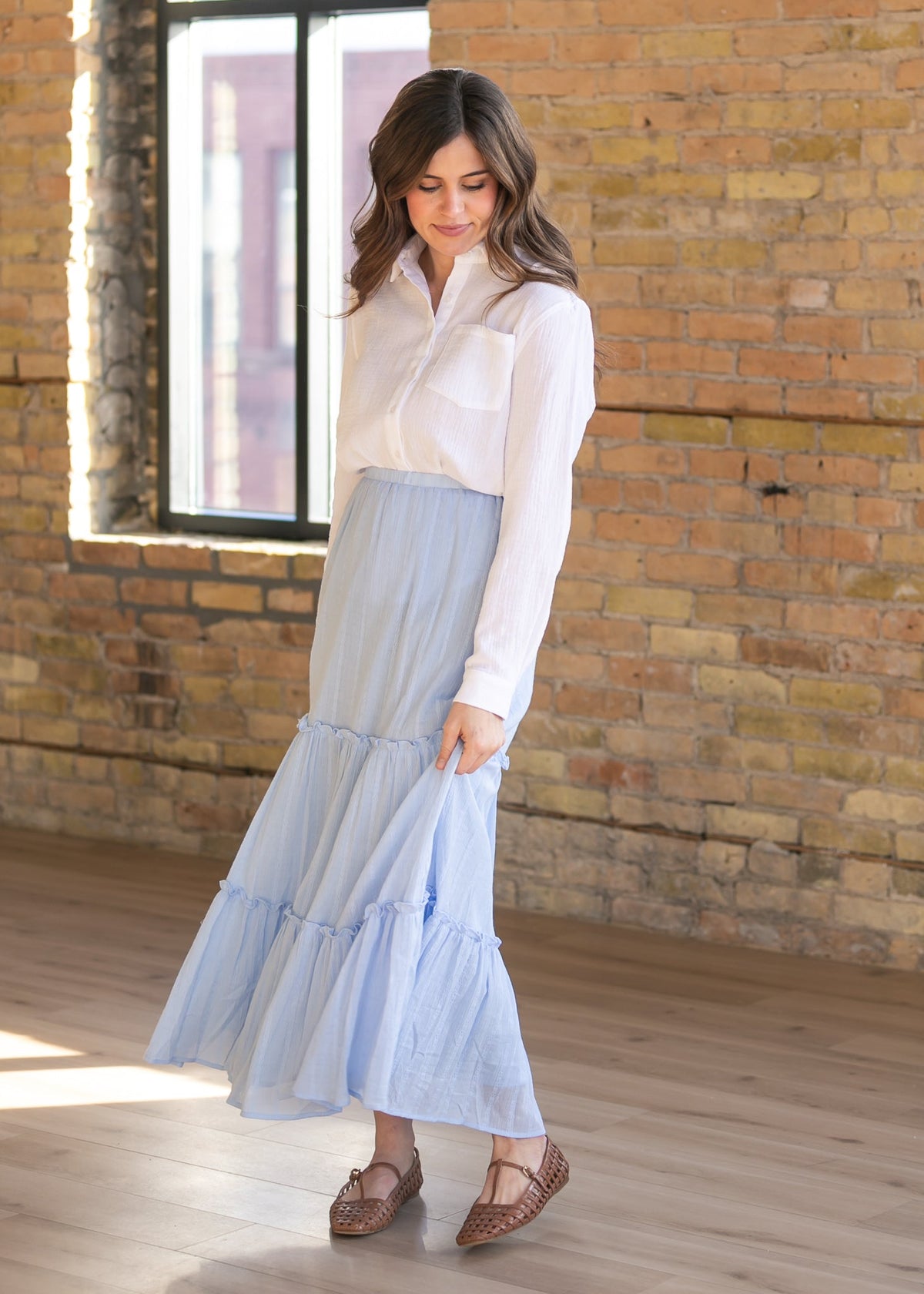 Serena – Falda Maxi de Algodón Azul Claro