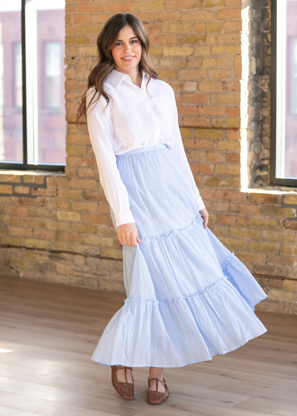 Serena – Falda Maxi de Algodón Azul Claro