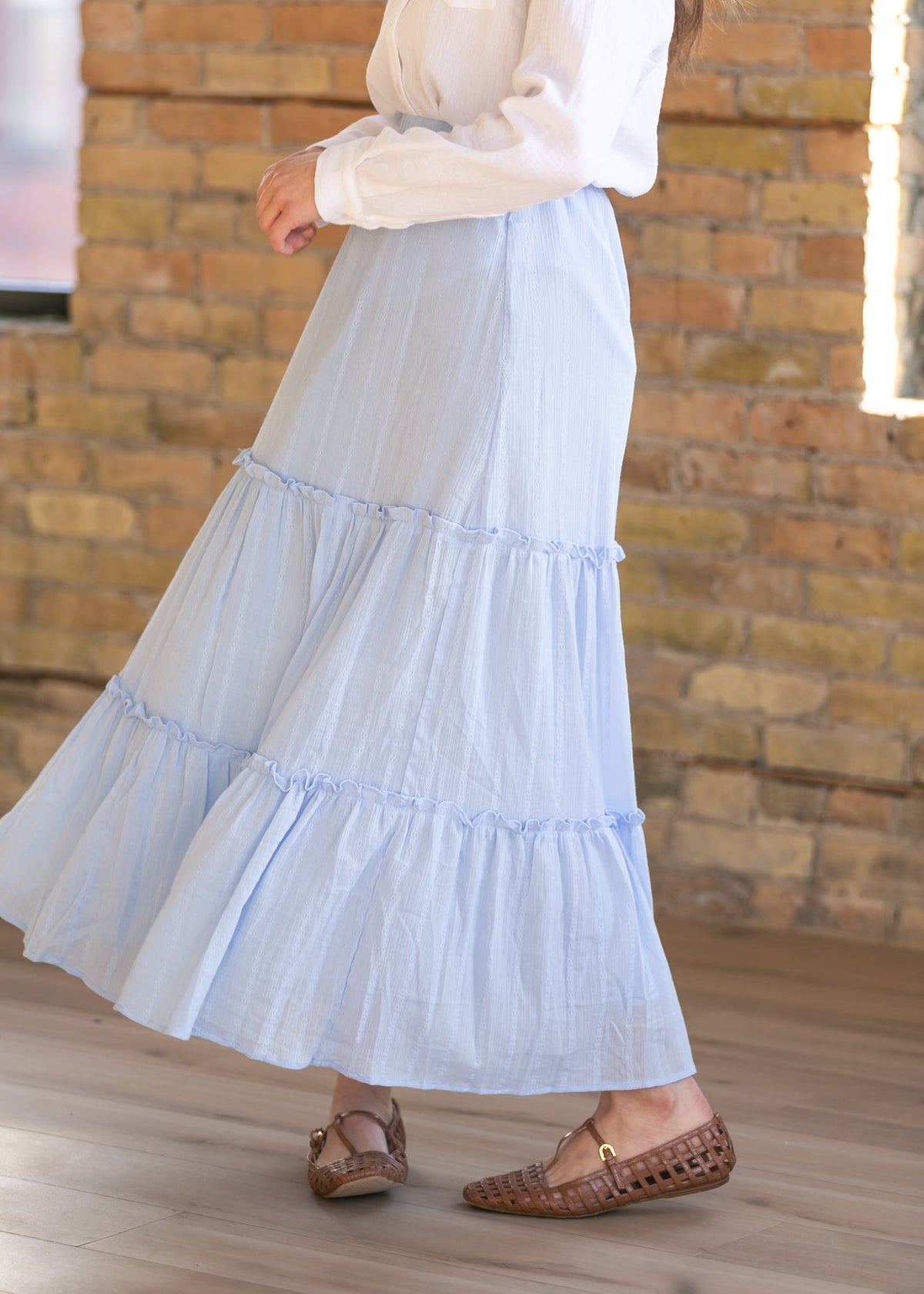 Serena – Falda Maxi de Algodón Azul Claro