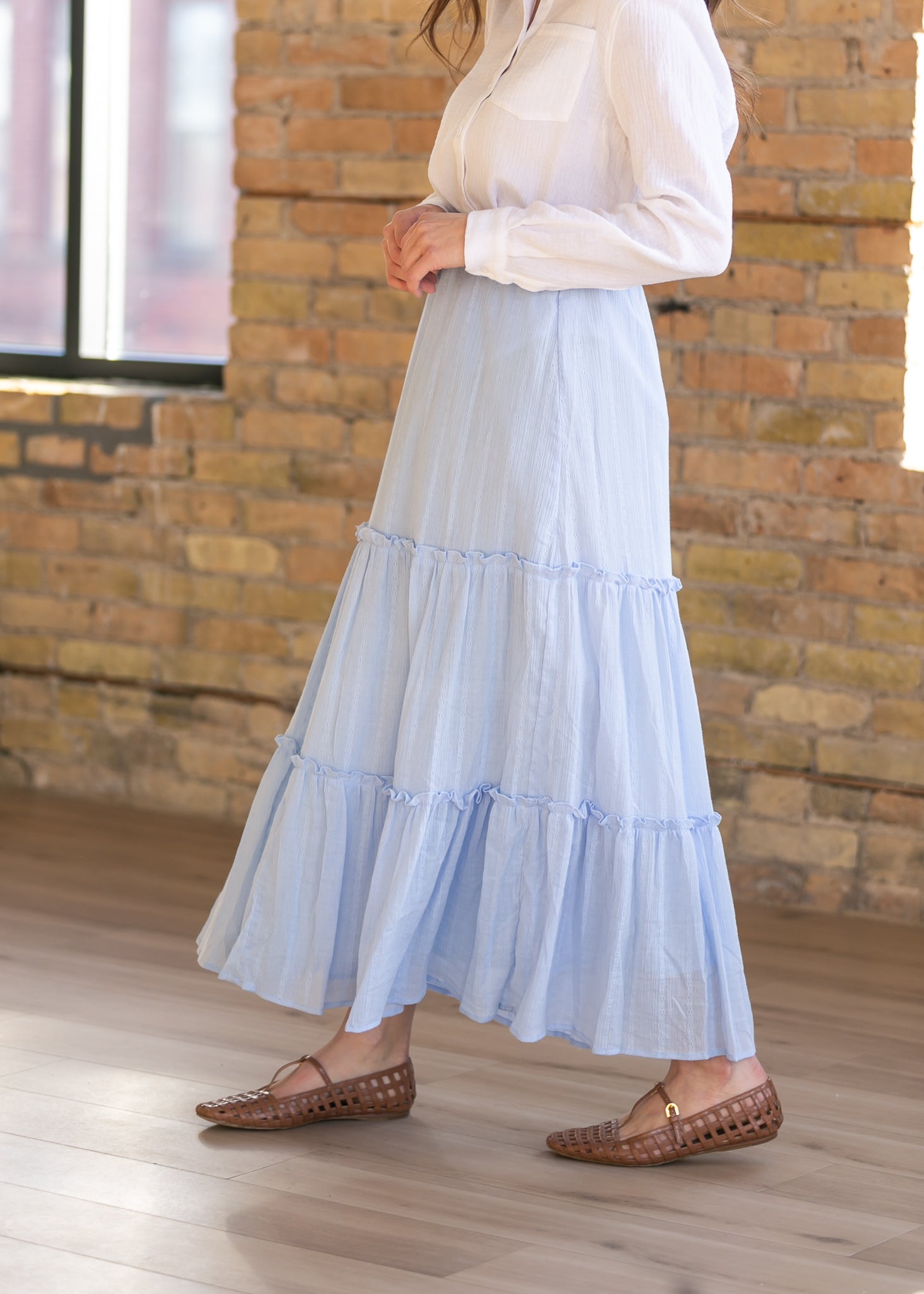 Serena – Falda Maxi de Algodón Azul Claro