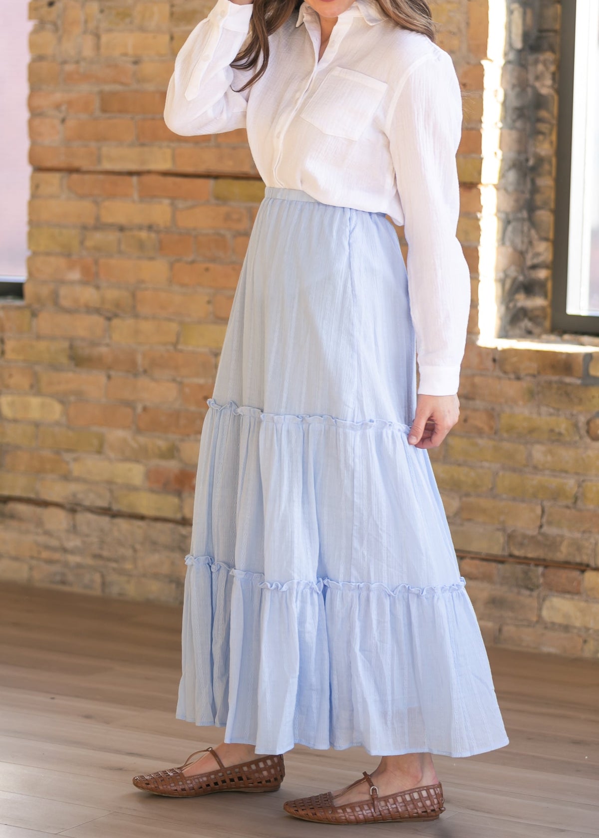 Serena – Falda Maxi de Algodón Azul Claro